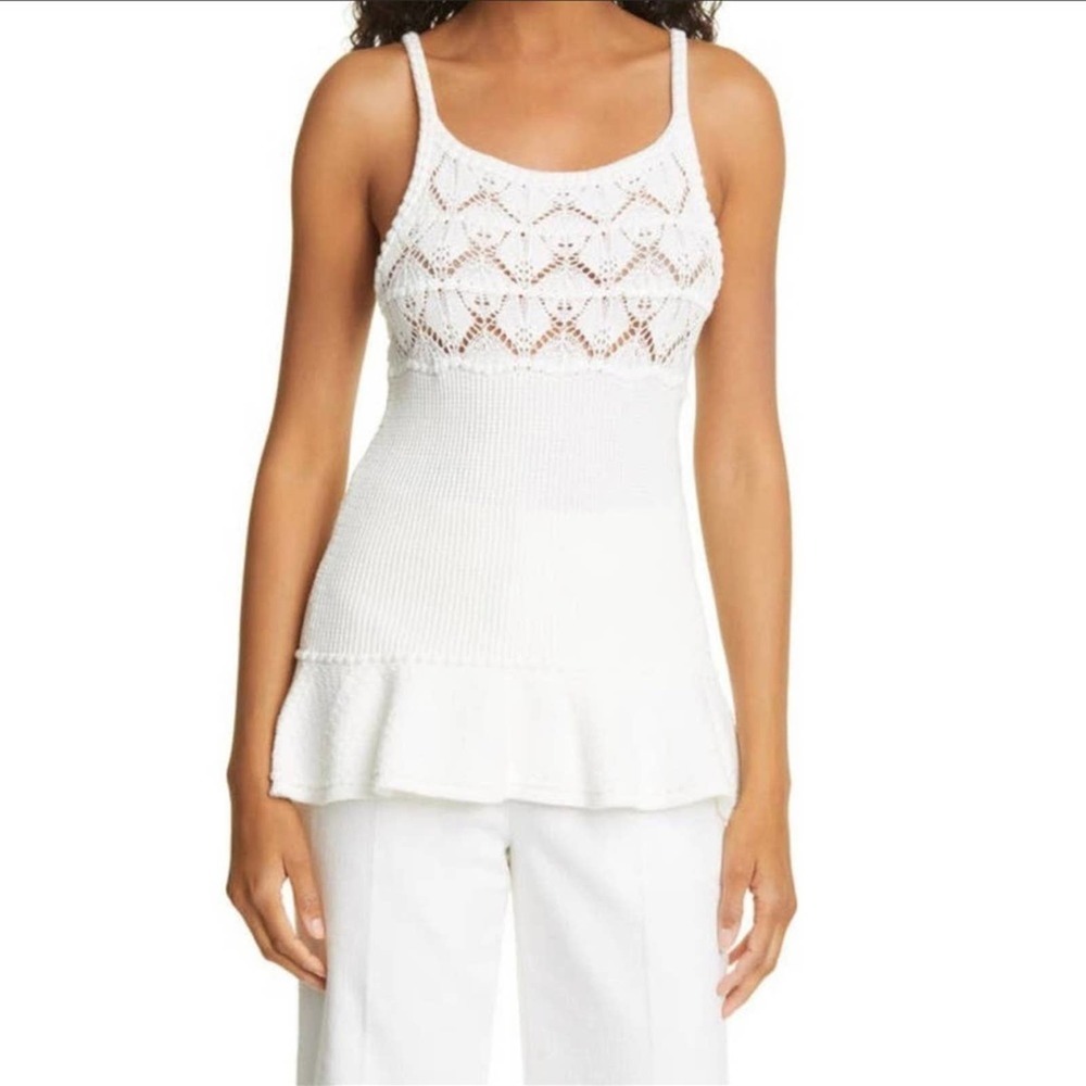 Rebecca Taylor White Peplum Stitch Tank Nwt